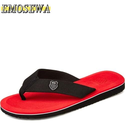 EMOSEWA Couples Men High Quality Fashion Trend Flip Flops Home Slippers Non-Slip Beach Sewing Cool Student Clip Outside Slides