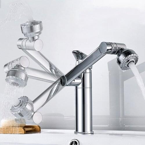 Basin Faucet Modern Golden Bathroom Mixer Tap Multi Functional Brass 360 Rotating Single Hole Washbasin Hot Cold Water Faucets