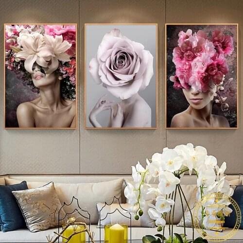 Nordic Modern Floral Woman Poster Abstract Fashion Canvas Art Print Wall Art Pictures for Living Room Decor Interior Painting