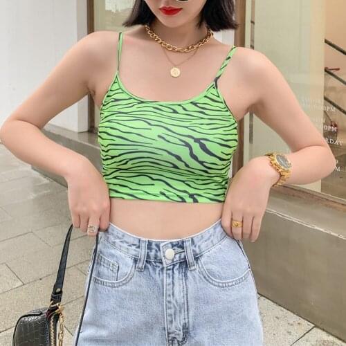 Zebra Animal Printed Sleeveless Spaghetti Strap Top Sexy Wrap Crop Tops Sexy Fashion Summer Camis Top Streetwear