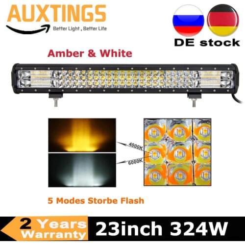 23Inch 324W White & Amber Strobe Flash Tri-Row LED Light Bar Combo 7D For Off road Trucks Boat SUV ATV 4WD CAR