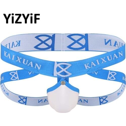 Mens Sexy Thongs Jockstrap Panty Hot Low Rise Elastic Wide Waistband U Shape Sponge Bulge Pouch Open Butt Thong Briefs Underwear