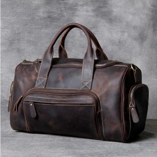 Luufan Vintage Fashion Genuine Leather Travel bag man women Crazy horse leather big travel duffle luggage bag weekend handbag 45