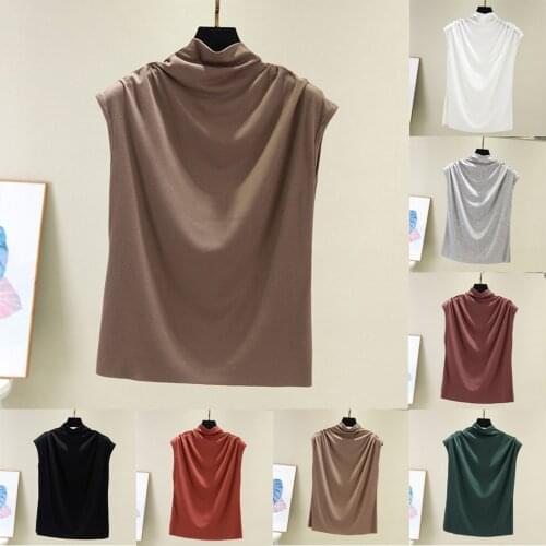 Women Turtleneck Tank Tops Sleeveless Cotton Solid Casual Loose Tunic Top Tee Shirt Tank Fashion fluffy Tank Vest Tops топ