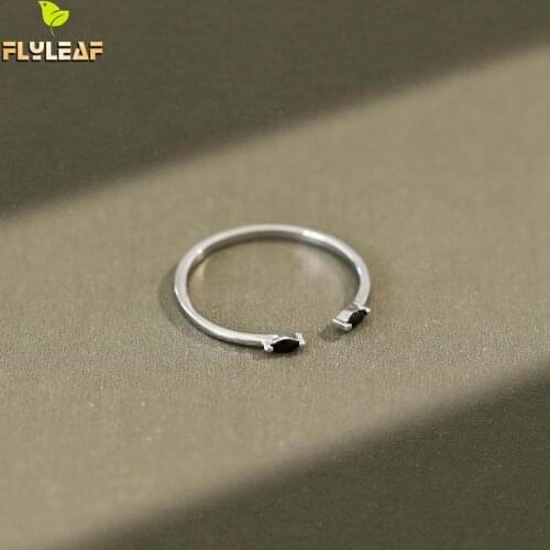 925 Sterling Silver Black Zircon Fine Open Rings For Women INS Simple Student Girl Gift Fine Jewelry Flyleaf