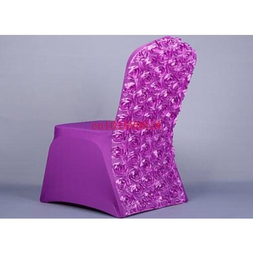 100pcs/lot Free Shipping Universal Rose Satin Spandex Chair Cover Covers With Satin Flower In Back For Wedding Party Banquet