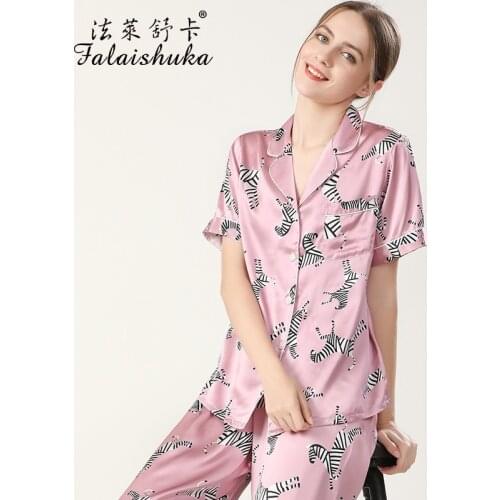16 momme 100% genuine silk pyjamas women pajamas sets Noble Elegant Sexy zebra golden short sleeve silk pijamas women