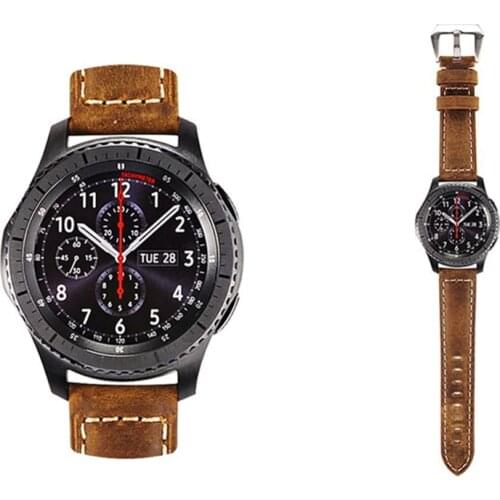 22MM Retro Vintage Genuine Leather Strap Replacement for Samsung Gear S3 Frontier/S3 Classic Smart Watch