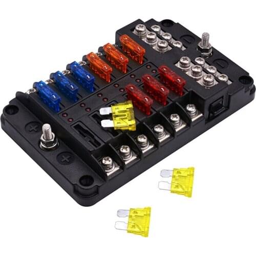 CAR TRUCK 12V/24V 20A/15A/10A/5A 12 Way Standard Blade Fuse Box With LED Failure Warning INDICATOR Lights Block Holder