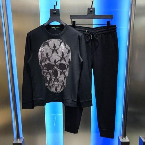 Plus Velvet Brand Hoodie Winter Men Women Tracksuit Fashion Sets Exaggerated Design Hot Diamond Star Skull Pattern