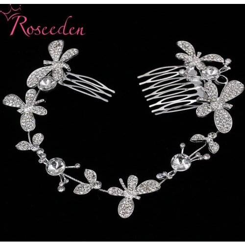 Free shipping bridal hair comb long bride headpiece butterfly rhinestone wedding hair accessories RE823