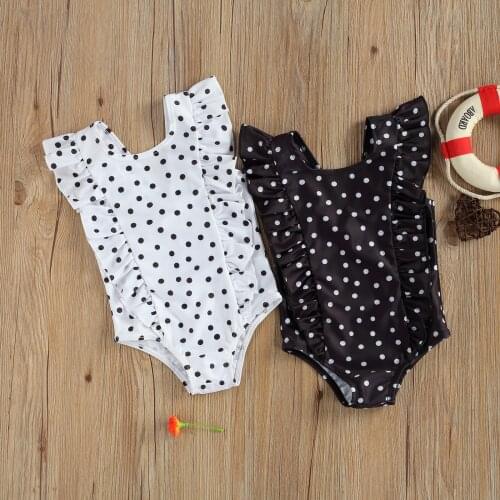 Toddler Baby Girls Sweet Cute Polk Dot One Piece Suit Swimsuit Children Sleeveless Ruffle Swimwear 2021 Bathing Suit Beachwear