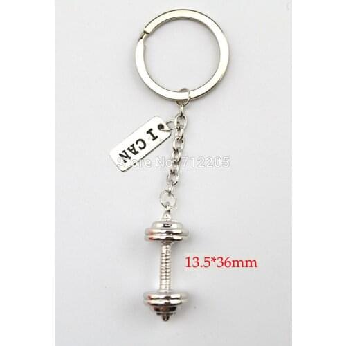 Fitness weightlifting Gym jewelry 10pcs a lot Kettle bell dumbbell barbell and I CAN Key chain(K131)