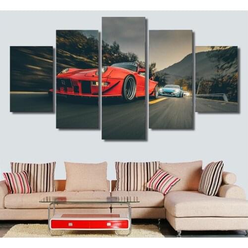 Canvas Wall Art Pictures Printed Poster Modern Living Room Decor 5 Pieces Red Luxury Sports Car Drift Painting