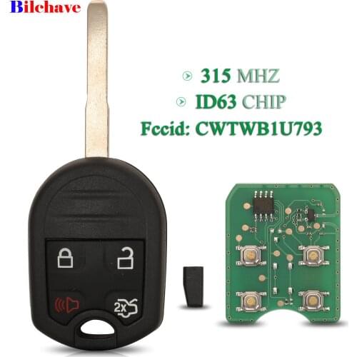 Bilchave 3 Button For Ford C-Max Escape F350 Fiesta Focus Transit Connect 315Mhz ID63 Chip CWTWB1U793 Remote Car Key HU101 Blade