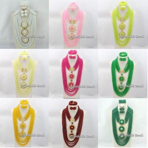 Luxury Long African Beads Jewelry Set with Brooches Indian Dubai Nigerian Wedding Set Hand Make Bridal Jewelry Sets HX030