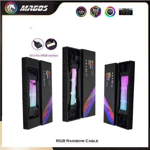 PSU Extention Cable Kit RGB, 5V M/B MOD Lighting Strimer Rainbow Effect Cable, ATX 24Pin + PCI-E (6+2)8Pin, PC Case Decoration
