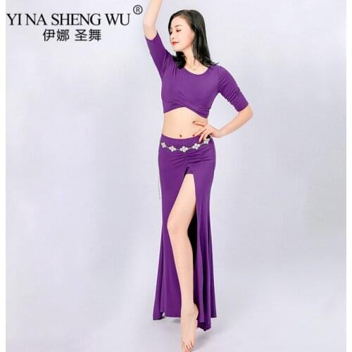 New Women Sexy Fashion Bellydance Oriental Costumes Set Top Skirts Split Practice Clothes Top Skirt Professional Belly Dance New