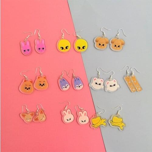 KPOP Stray Kids SKZOO Cartoon Animal Acrylic Pendant Eardrop Bang Chan Lee Know Han Felix DIY Earrings Jewelry Accessories M81