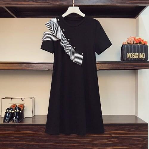 Summer Dress 2021 Women Beaded Holiday Preppy Ruffled Patchwork Tshirt Dresses Casual Vestidos Femme Robe Plus Size Robe 4xl