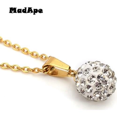 MadApe Cute Small Ball Pendants & Necklace With White Zircon Pendant Necklace For Women Fashion Sweater Chain Choker Jewelry