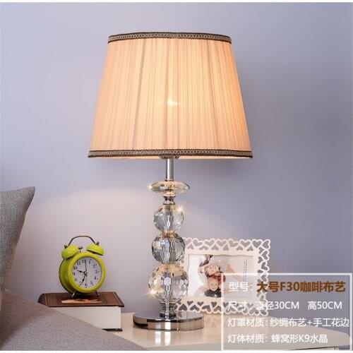 Modern Minimalist LED Crystal Table Lamps Bedroom Bedside Living Room Study Desk Lights Fabric Shade Decorative Lighting Lamp