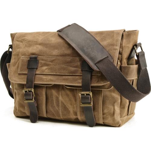 Ruil Men Retro Oil Wax Leather Canvas Outdoors Shoulder Bag Vintage Cross Messenger Motorcycle Bag