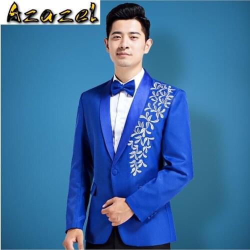 Jacket+Pant) Mens Slim Wedding Groom Tuxedos New male singer Suits host Embroidery Fashion luxury Suit Dress Men suits costume