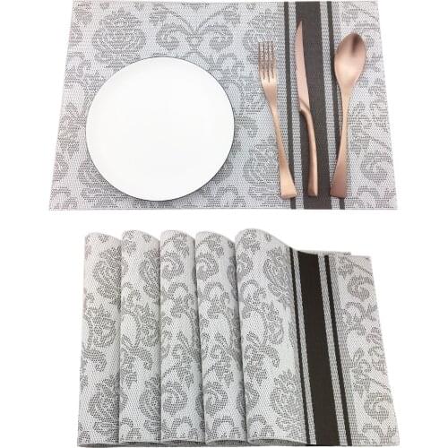 6Pcs Kitchen Dinning Mats Set Retro Luxury PVC Placemats Non-slip Heat-resistant Table Mats Court Style Table Decorative Mats