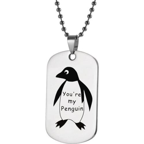 New you're my penguin letter small penguin military brand stainless steel tag necklace keychain