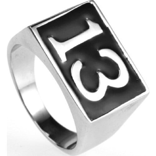 Punk Mens Lucky 13 Silver color Ring 316L Stainless Steel Biker Ring Fashion Mens Jewelry