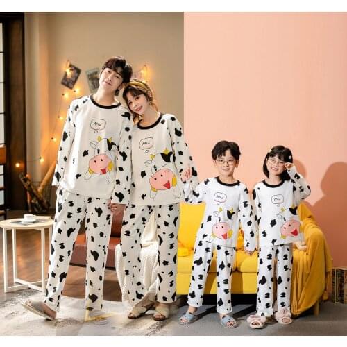 New Autumn Winter Cute Cartoon Parent-Child Pajamas For Boys Girls Family Sets Pure Cotton Long Sleeve Home Wear Kids Clothes