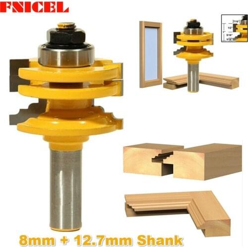 2Pcs 8mm/12.7mm 1/2 inch Shank Glass Door Rail & Stile Reversible Router Bits Wood Cutting Router Tool