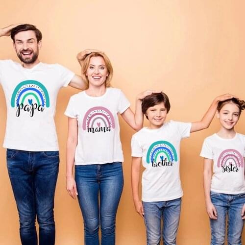 Family Matching Clothes Rainbow Papa Mama Brother Sister T-shirts Summer Family Matching Outfits Daddy Mommy and Me Kids Tops