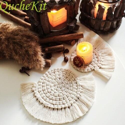 Northern Europe Macrame Table Mat Bohemia Tablecloth Non-slip Insulation Cup Pad Heat Resistant Placemat Handmade Cotton Braid