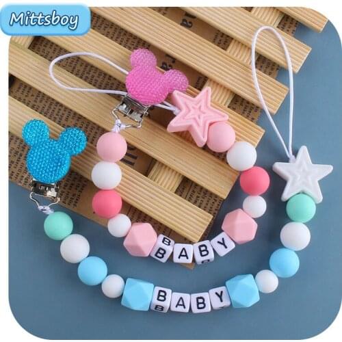 DIY Personalised Name Silicone Beads Baby Pacifier Clip Chain Nipple Pacifier Chain with Name Holder for Newborn Shower Toy Gift