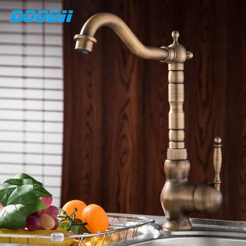 Home Improvement Bathroom Water Antique Brass Brushed Kitchen Faucet 360 Swivel Bathroom Basin Sink Mixer Tap Torneira DOODII