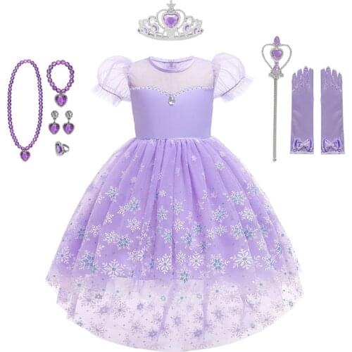 Snow Queen 2 Halloween Party Costume for Girls Purple Elsa Dress Kids Dresses for Girls Carnival Party Children Cosplay Dress Up