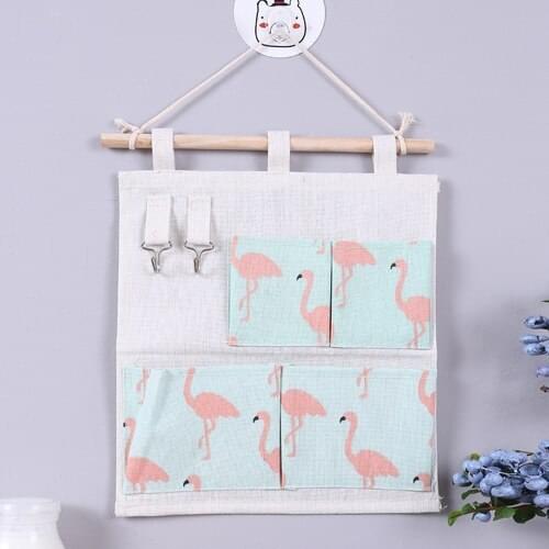 Snailhouse Pink Printing 6 Pockets Wall Hanging Storage Bag Waterproof Sundries Pouch Bedroom Sundries Bag Simple Home Organizer