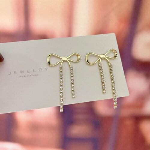 Drop Earrings for Women Crystal Bow Long Style Tassel Earrings Elegant Fashionable Earrings Trendy 2020 Jewelry Wholesale