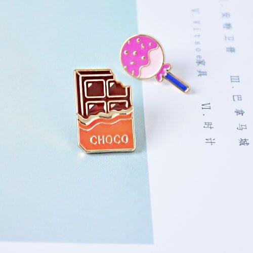 High quality bag shirts jean accessories metal enamel Chocolate sweet lollipop candy brooch pin badge