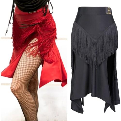 Red Latin Dance Skirt For Ladies/Women/Adult Fringe Skirt Openning Hem Rumba Flamenco Professional Black Dance Costume VDB183