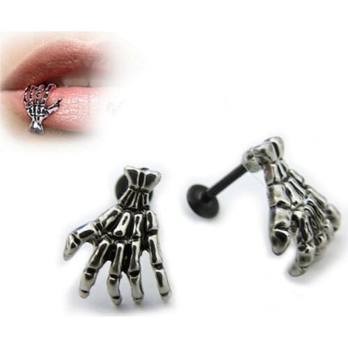 Lip Piercing Jewelry Punk Skull Shape Devil Hand Kylie Jewelry Skeleton Labret for Women and Men 1 pc