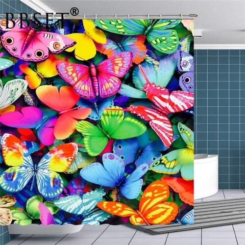 Butterfly Shower Curtain Butterflies of Various Colors Pattern Waterproof Multi-size Douchegordijn Bathroom Decor with 12 Hooks