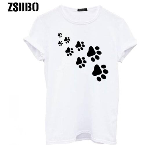 Cat paws print Women tshirt Casual Funny t shirt For Lady Top Tee Hipster gray black white Drop Ship