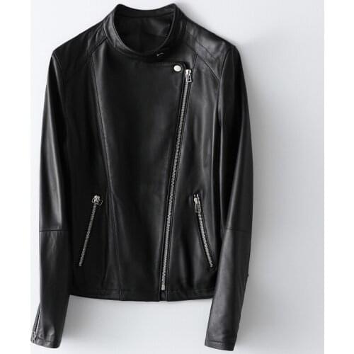 2021 Real Genuine Leather Jacket Women Spring Autumn Sheepskin Coat Slim Streetwear Motorcycle Coats and Jackets Woman WPY3652