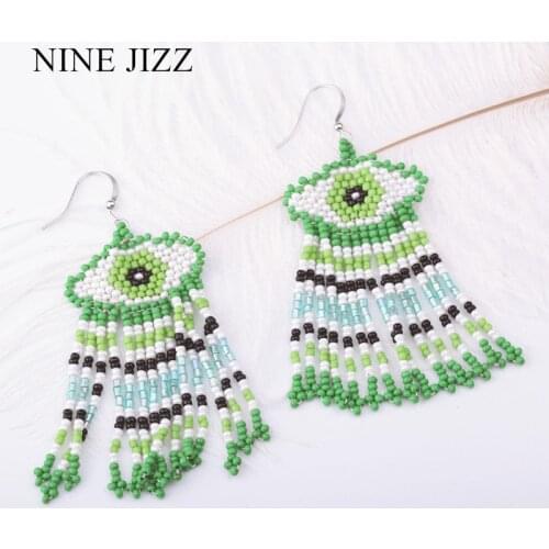 NINEJIZZ Eye of the demon Earrings Handmade Beaded Long Tassel Bohemian Earrings Fashion Trendy Fashion Women Jewelry Gift