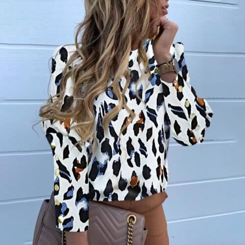 Winter Women Print t Shirt Long Sleeve O-neck Casual Blouses 2021 spring autumn Fashion Elegant Button Loose t Shirts For Woman