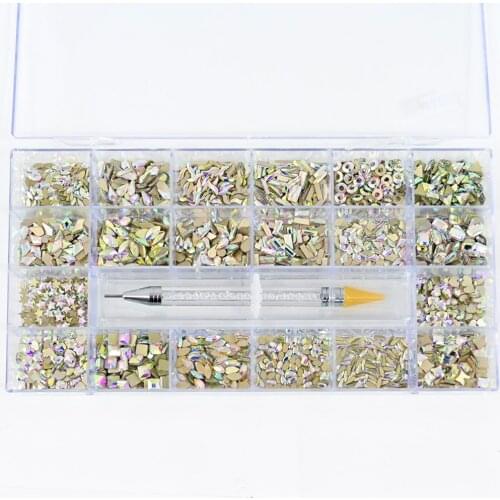 2000Pcs/Box 20 Shape Mixed AB Glass Crystal Diamond In Grids And Flatback Set With 1 Pick Up pen Nail Art Rhinestone #ZB
