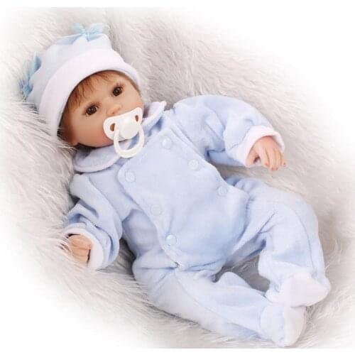 42cm Soft Cloth Body Lifelike Newborn Baby with Light Blue Suits and Hat Christmas Gift for Child Silicone Reborn Baby Dolls